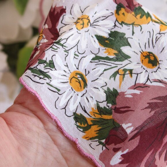 Vintage Handkerchief, Brown, Yellow and White Flower Print Cotton Hanky - Picture 8 of 10